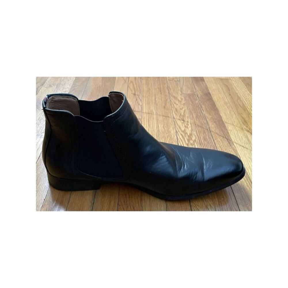 TOMMY HILFIGER Mens Black Goring Syler Square Toe Stacked Heel Chelsea Boot 7.5
